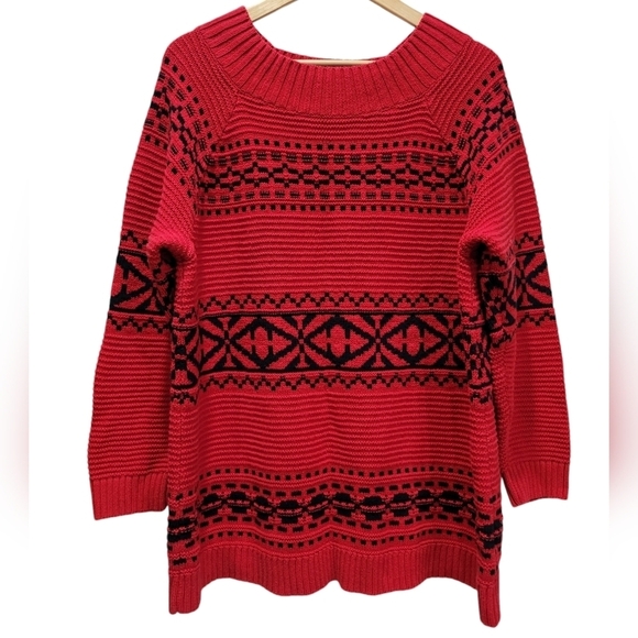 XXL Chaps long sleeve wide neck pullover sweater, red and black geometric - Picture 1 of 8